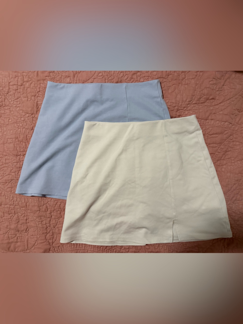 American Eagle Outfitters Cream and Light Blue Stretch Knit Mini Skirts